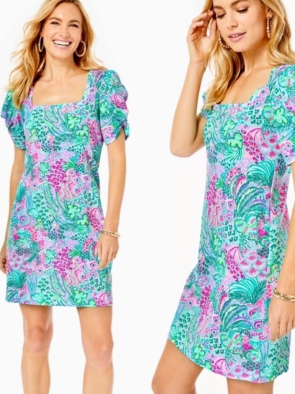 Lilly Pulitzer Women’s Haydn floral Puff Sleeve cotton mini dress banana split S